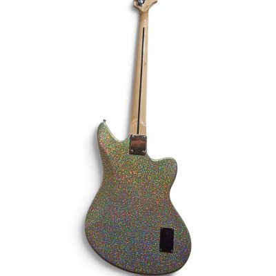 Custom Regent Silver Sparkle Finish Jaguar 4 String Bass Blue LED Fret Markers - Image 4
