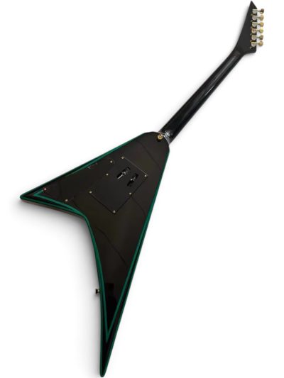 Custom Race Randy Flying V Black With Green Bevels RR24 Guitar Floyd Rose Tremolo - Image 3