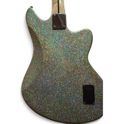 Custom Regent Silver Sparkle Finish Jaguar 4 String Bass Blue LED Fret Markers - Image 3