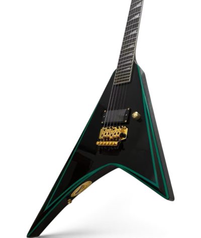 Custom Race Randy Flying V Black With Green Bevels RR24 Guitar Floyd Rose Tremolo