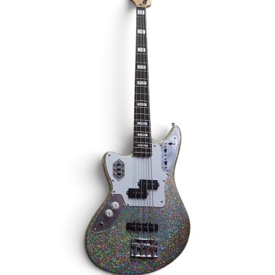 Custom Regent Silver Sparkle Finish Jaguar 4 String Bass Blue LED Fret Markers - Image 5