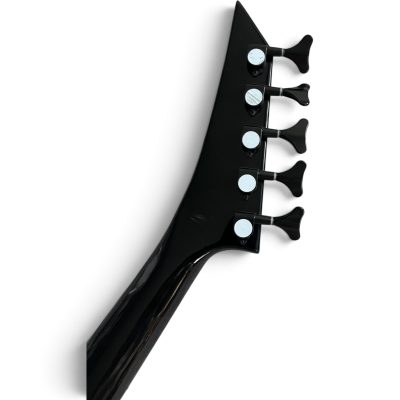 Custom Race Flying V Dave Mustaine Gloss Black White Bevels 5 String Bass - Image 4