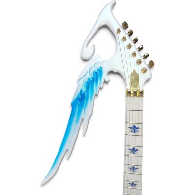 Custom Obsidian Alfee Carve Engraved Angel Sword Guitar Floyd Rose Tremolo LED Pearl White Blue Pink Angelic Airbrushing - Image 6