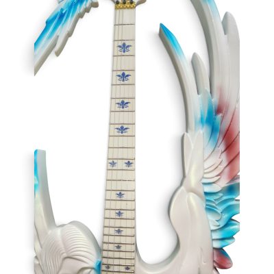 Custom Obsidian Alfee Carve Engraved Angel Sword Guitar Floyd Rose Tremolo LED Pearl White Blue Pink Angelic Airbrushing - Image 5