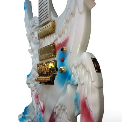 Custom Obsidian Alfee Carve Engraved Angel Sword Guitar Floyd Rose Tremolo LED Pearl White Blue Pink Angelic Airbrushing - Image 4