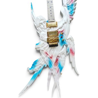 Custom Obsidian Alfee Carve Engraved Angel Sword Guitar Floyd Rose Tremolo LED Pearl White Blue Pink Angelic Airbrushing - Image 3