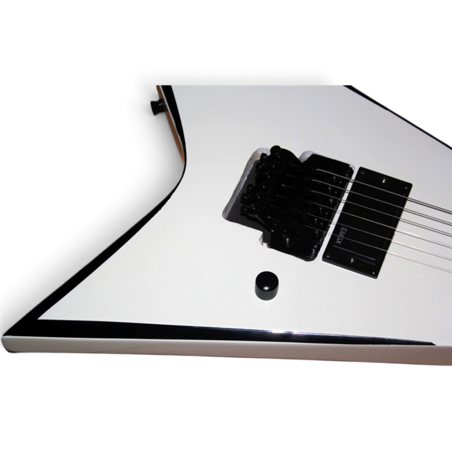 Custom Race Rhoads Flying V Snow White Black Bevels Electric Guitar Floyd Rose Tremolo - Image 5
