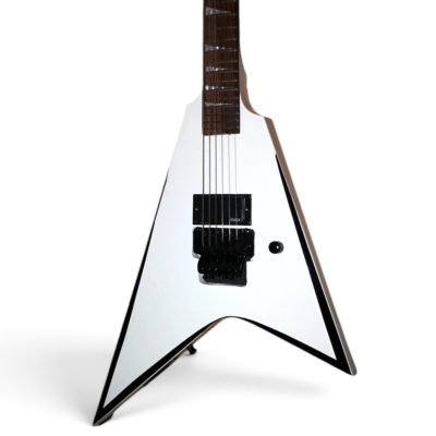 Custom Race Rhoads Flying V Snow White Black Bevels Electric Guitar Floyd Rose Tremolo