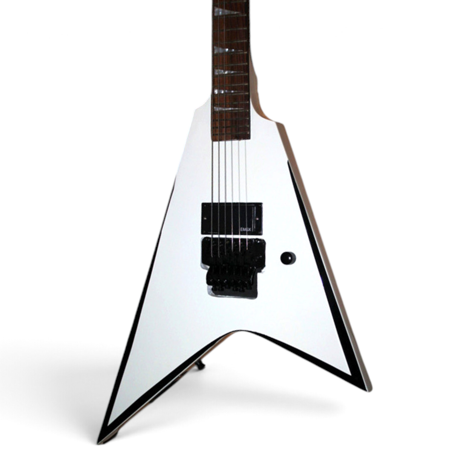 Custom Race Rhoads Flying V Snow White Black Bevels Electric Guitar Floyd Rose Tremolo