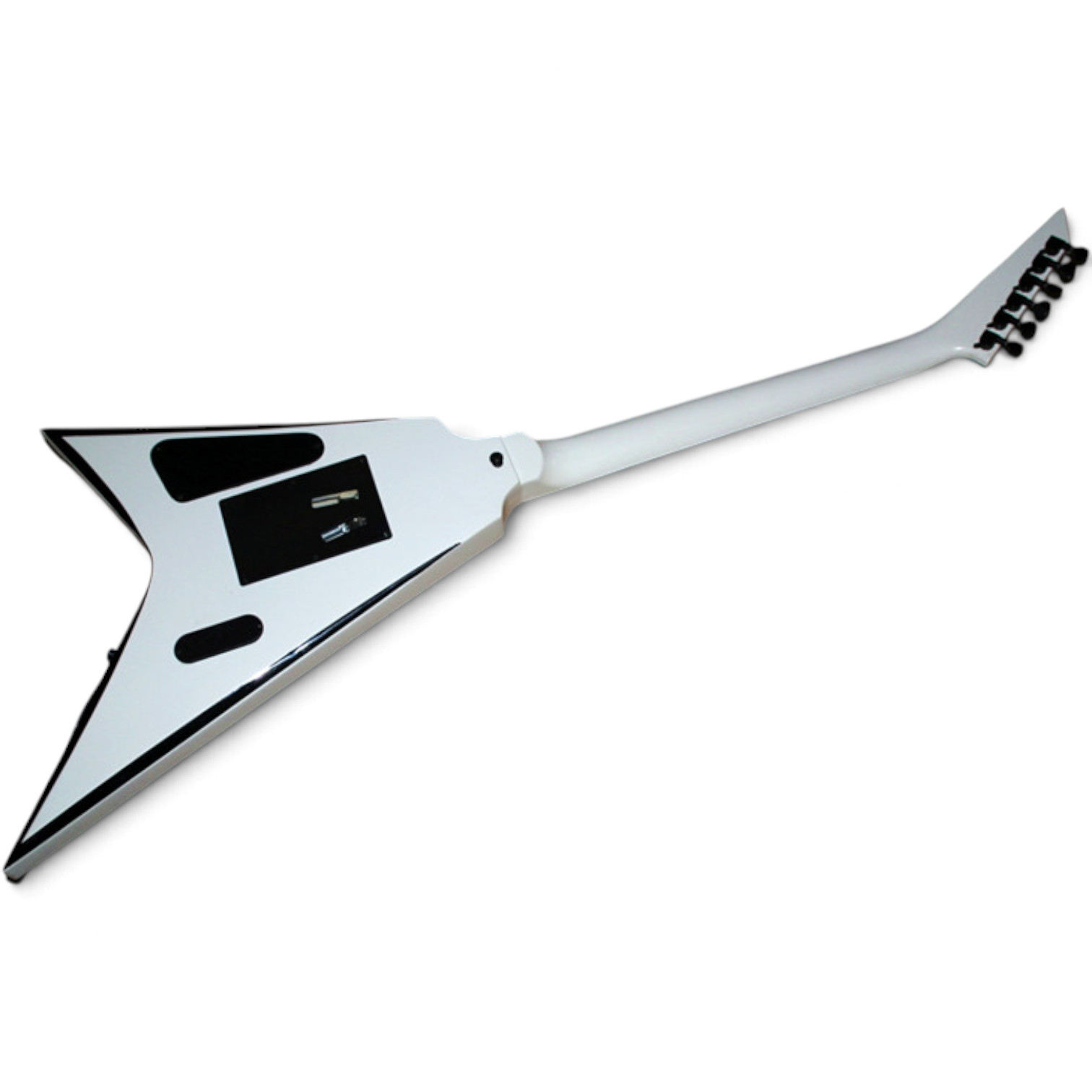 Custom Race Rhoads Flying V Snow White Black Bevels Electric Guitar Floyd Rose Tremolo - Image 8
