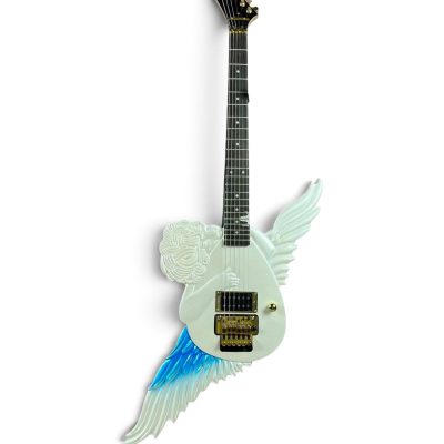 Custom Obsidian Alfee Carve Engraved Takamizawa Angel Classic V Guitar Floyd Rose Tremolo Pearl White Blue Angelic Airbrushing - Image 8