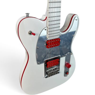 Custom Regent John 5 White Ghost Electric Guitar Mirrored Chrome Pickguard Red Binding - Image 8