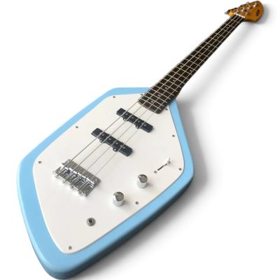Custom Pyrite Sky Blue Apache II Ian Curtis Teardrop 4 String Bass - Image 6