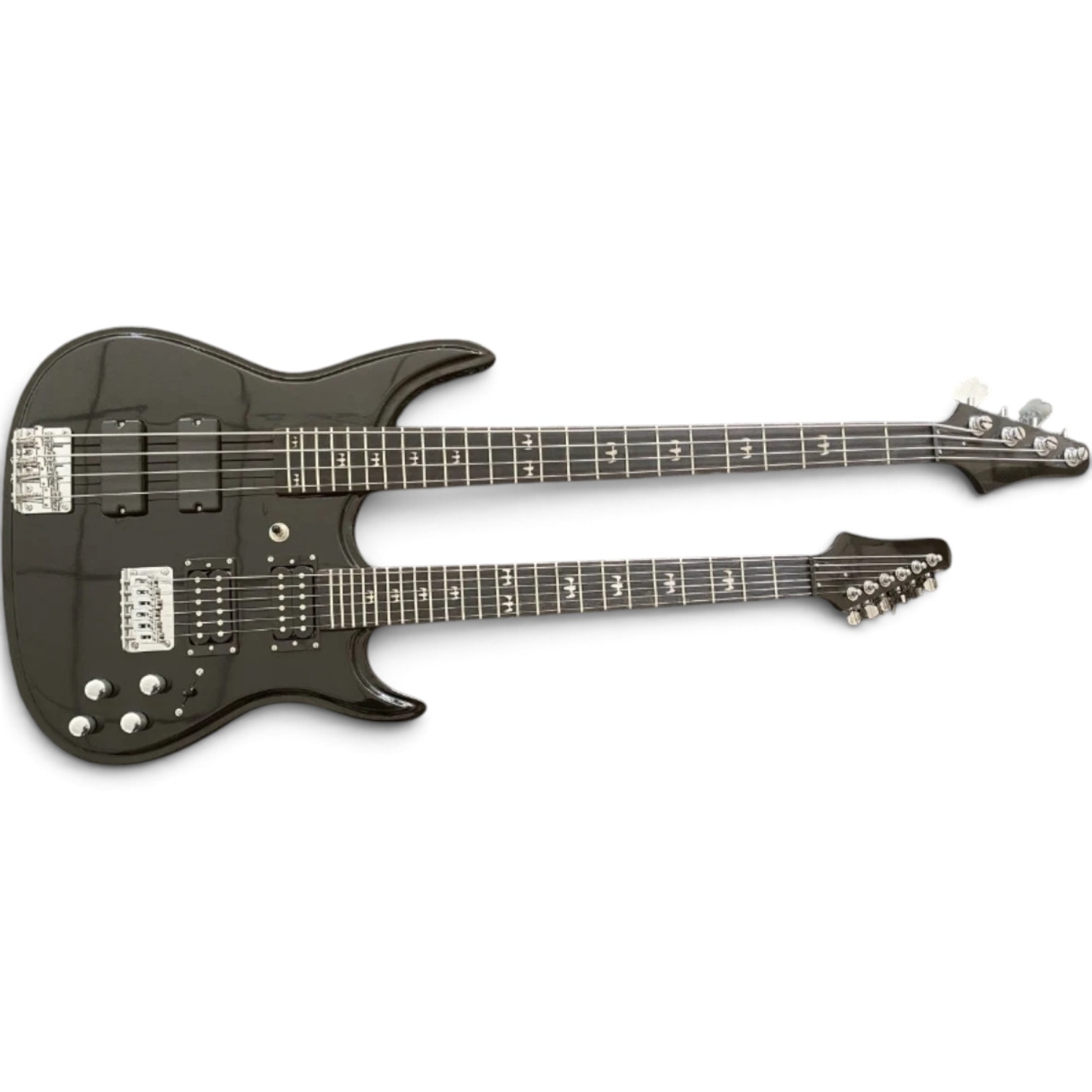 Custom Axis Gloss Black Double Neck 6 String Guitar And 4 String Bass - Image 4