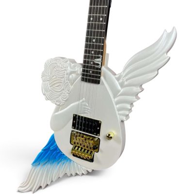 Custom Obsidian Alfee Carve Engraved Takamizawa Angel Classic V Guitar Floyd Rose Tremolo Pearl White Blue Angelic Airbrushing - Image 3