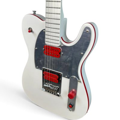 Custom Regent John 5 White Ghost Electric Guitar Mirrored Chrome Pickguard Red Binding - Image 7