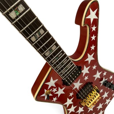 Custom Axis Iceman Paul Stanley Floyd Rose Tremolo Guitar Metallic Red White Stars - Image 4