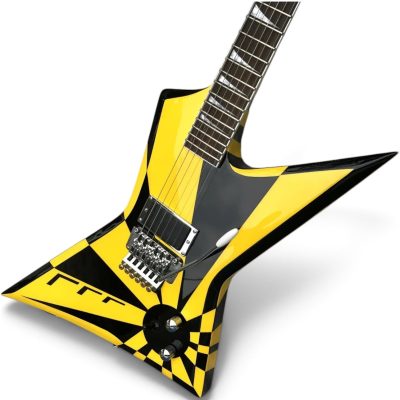 Custom Race Star Stryper Yellow Black Geometric Checkered Guitar Floyd Rose Tremolo