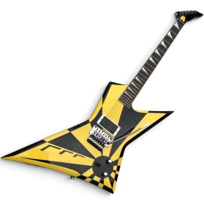 Custom Race Star Stryper Yellow Black Geometric Checkered Guitar Floyd Rose Tremolo - Image 4