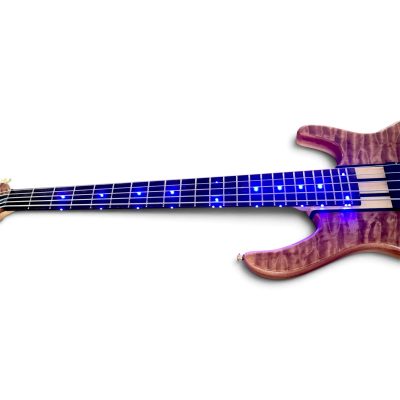 Custom Denver Smith Elite BSR Natural Quilted Maple 5 String Bass LED Blue - Image 4
