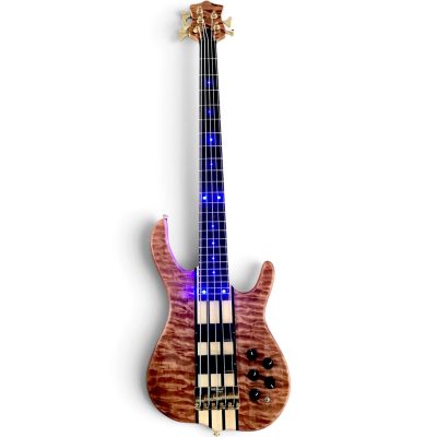 Custom Denver Smith Elite BSR Natural Quilted Maple 5 String Bass LED Blue - Image 7