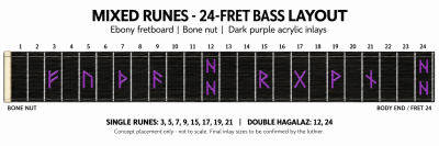 Custom Pulse Buzzard Purple Stain Walnut Body Finish 24 Frets Hagalaz Rune Inlays 4 String Headless Bass - Image 6