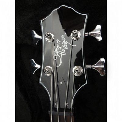 Custom Dynasty Kiss Gloss Black White Pinstripe Band Edge Gene Simmons Punisher 4 String Bass - Image 13
