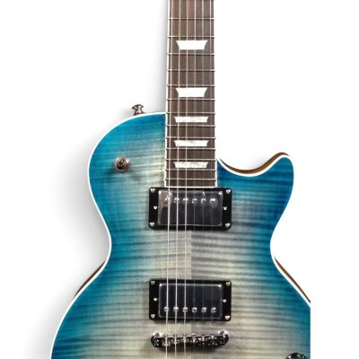 Custom Crown Aqua Teal Gray Burst Traditional Flame Maple Top Guitar - Image 2