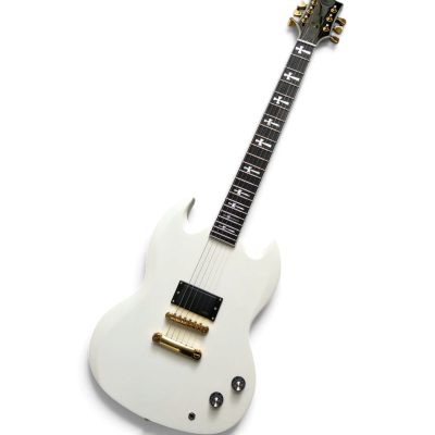 Custom Crown SG Single Pickup Alpine White Tony Iommi Finish Cross Inlay Guitar - Image 2