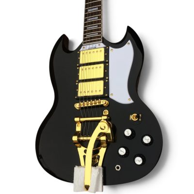 Custom Crown SG Rosetta Ebony Black 6 String Electric Guitar 3 Pickups Bigsby Tremolo