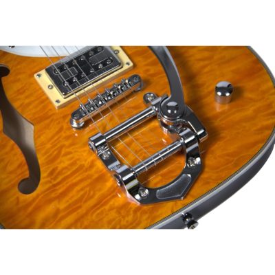 Custom Regent Thinline Fhole Bigsby Amber Quilted Maple Electric Guitar - Image 4