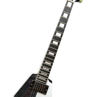 Custom Crown Symmetrical Split Gray Quilted White Michael Schenker Flying V 6 String Guitar - Image 2