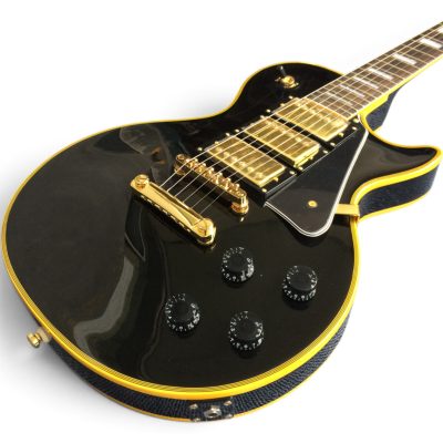 Custom Crown Peter Frampton Black Beauty 6 String Electric Guitar 3 Pickups Yellow Bindings - Image 2