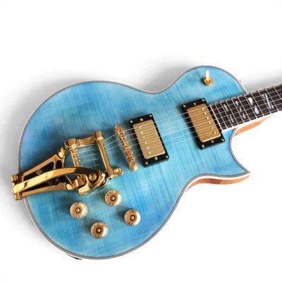 Custom Crown Caribbean Blue Burst Flamed Maple Top Bigsby Electric Guitar - Image 3