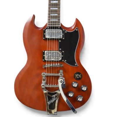 Custom Crown SG Angus Satin Brown Red Finish Bigsby Electric Guitar