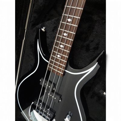 Custom Dynasty Kiss Gloss Black White Pinstripe Band Edge Gene Simmons Punisher 4 String Bass - Image 3