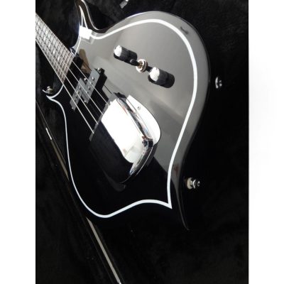 Custom Dynasty Kiss Gloss Black White Pinstripe Band Edge Gene Simmons Punisher 4 String Bass - Image 5