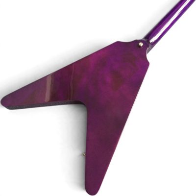 Custom Crown Korina Flying V Transparent Purple Finish 4 String Bass Crescent Moon Inlay Kirk Hammett - Image 3