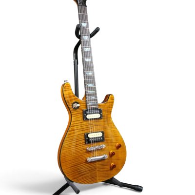 Custom Crown Moore Double Cutaway Honey Burst Flamed Tiger Maple Top Guitar - Image 2