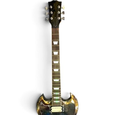 Custom Crown SG Angus Distressed Chrome Mirror 6 String Guitar LED Fretboard - Image 2