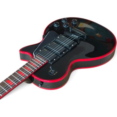 Custom Crown Frampton Gloss Black Crimson Neon Red Binding 6 String Electric Guitar 3 Pickups - Image 4