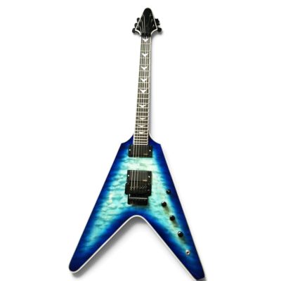 Custom Crown Blue Burst Quilted Maple Top Floyd Rose Tremolo Flying V Guitar
