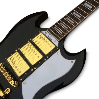 Custom Crown SG Rosetta Ebony Black 6 String Electric Guitar 3 Pickups Bigsby Tremolo - Image 4