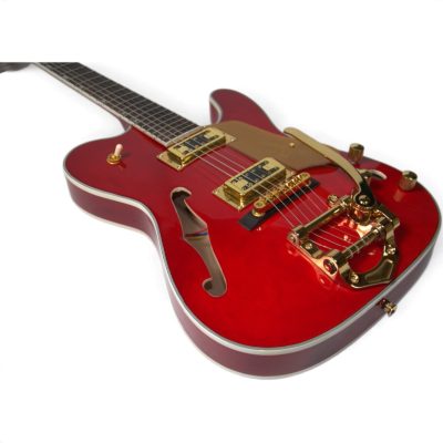 Custom Regent Fhole Translucent Red Orange Finish Paul Waller Masterbuilt Bigsby Hollow Body Guitar - Image 11