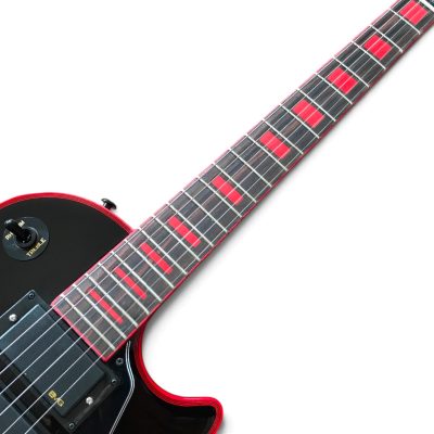 Custom Crown Frampton Gloss Black Crimson Neon Red Binding 6 String Electric Guitar 3 Pickups - Image 6