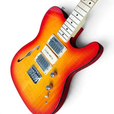 Custom Regent Thinline Fhole Cherry Sunburst Flamed Maple Top Electric Guitar 3 Pickups - Image 4