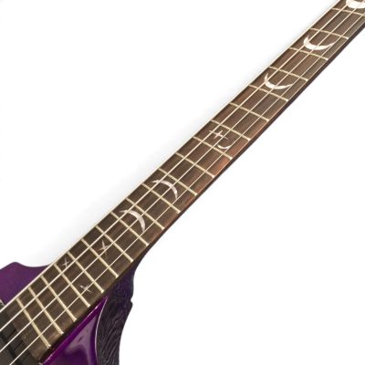 Custom Crown Korina Flying V Transparent Purple Finish 4 String Bass Crescent Moon Inlay Kirk Hammett - Image 7