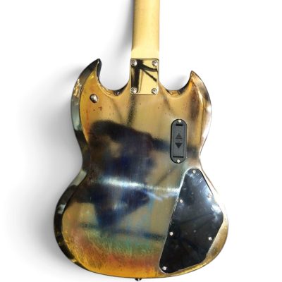 Custom Crown SG Angus Distressed Chrome Mirror 6 String Guitar LED Fretboard - Image 3