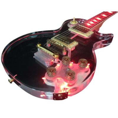 Custom Crown Plexiglass Acrylic Lucite Body Red LED Light Electric Guitar