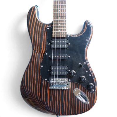 Custom Regent Zebra Wood 6 String Electric Guitar Black Pickguard